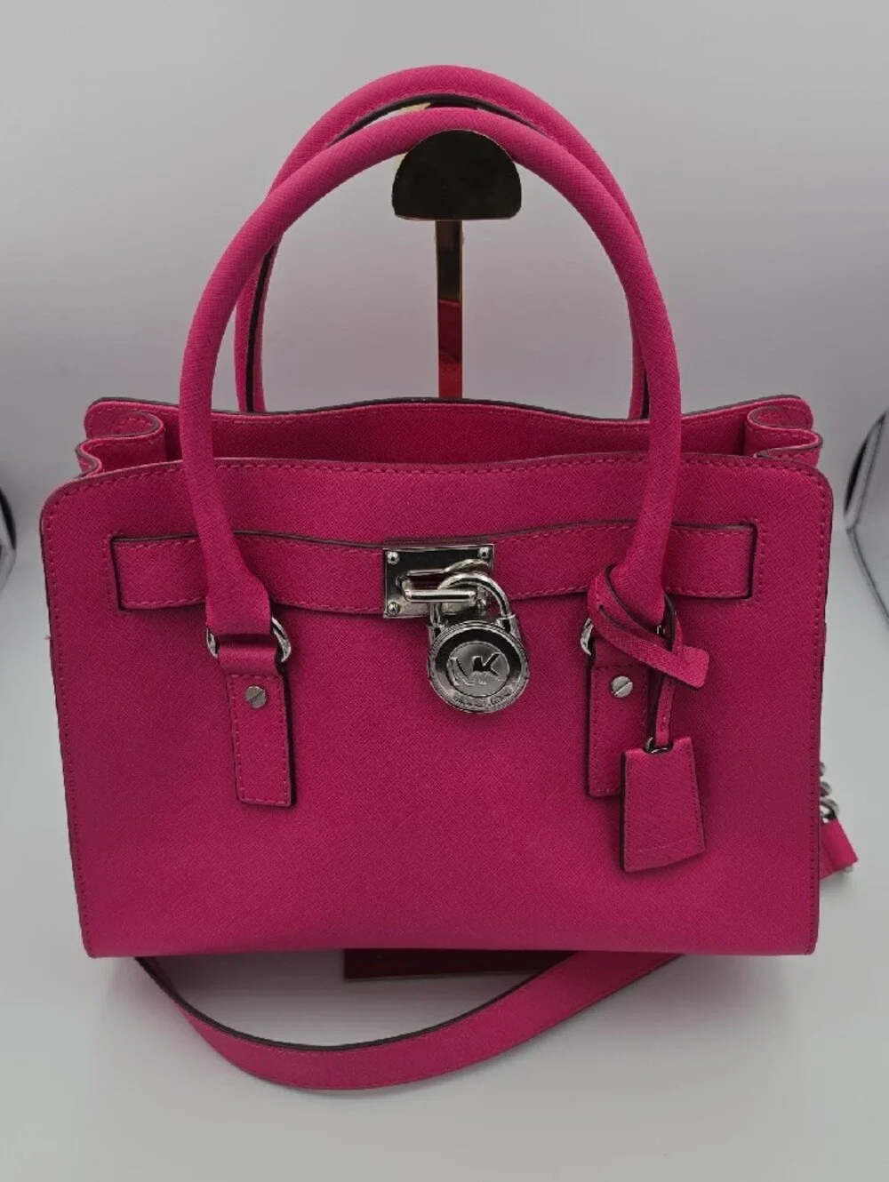 Michael Kors Barbie Pink Saffiano Leather Med Satchel Hamilton W Silver (NWOT)💓